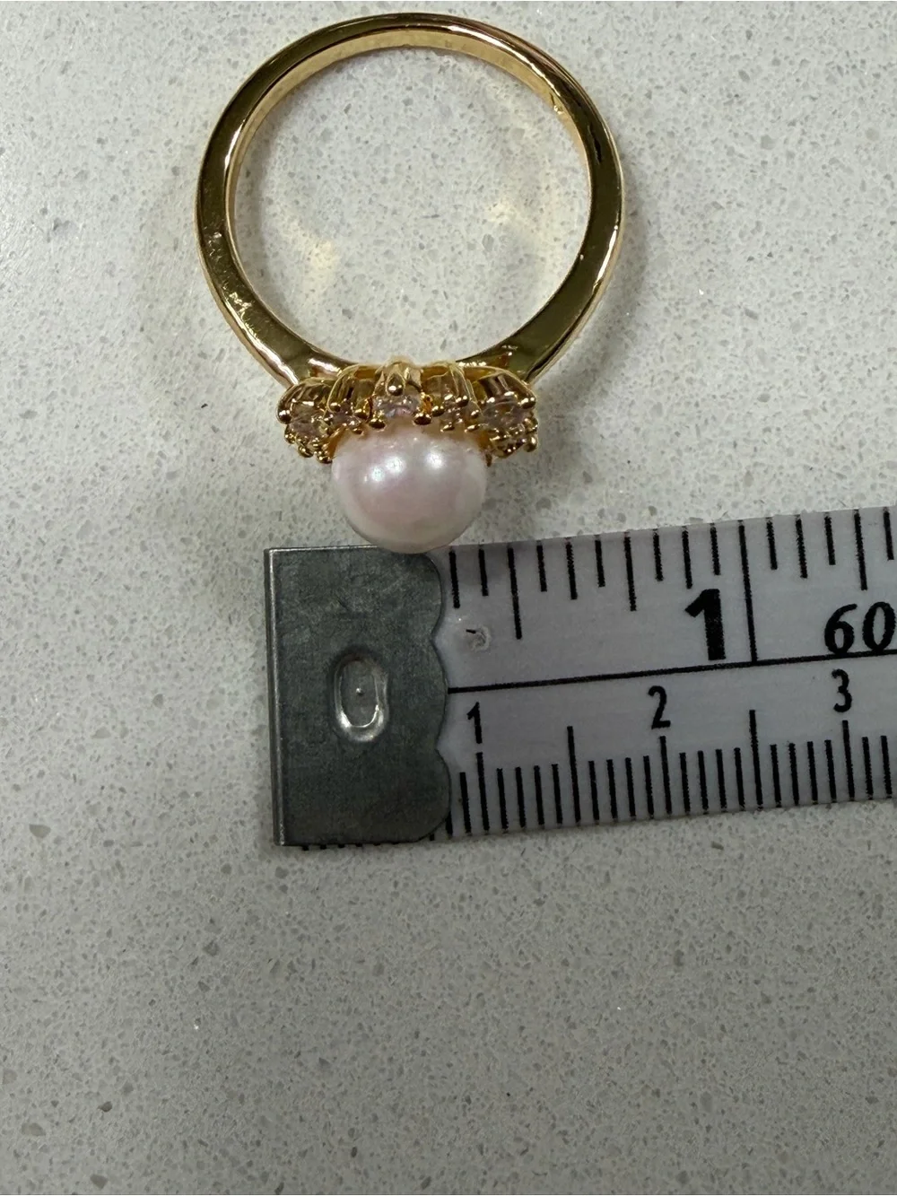 GoldOro Elegant Faux Pearl and AAA CZ Halo Ring